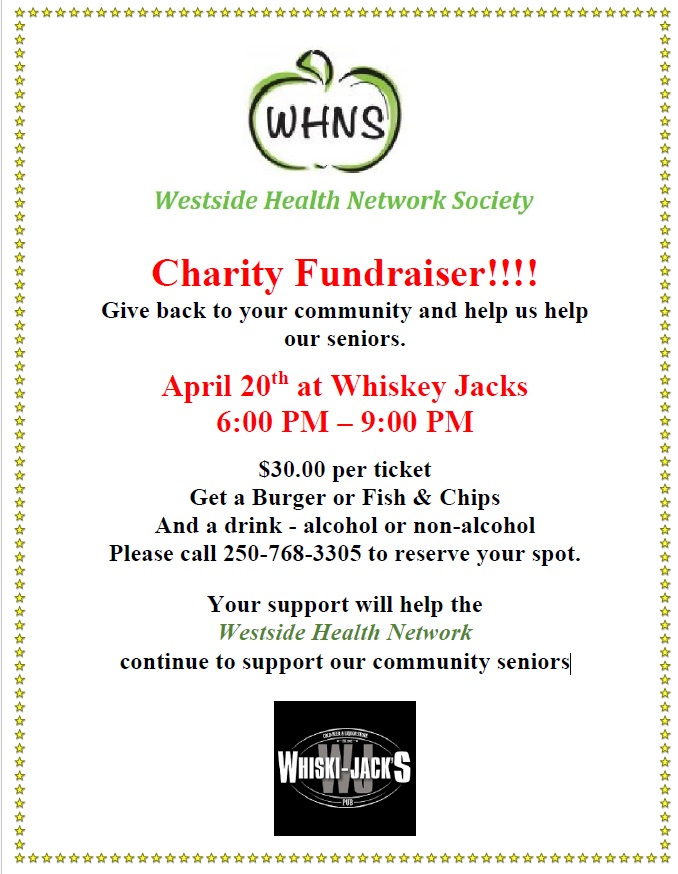 April 20th is WHNS's Fundraiser at Whiskey Jacks. Call 2507683305